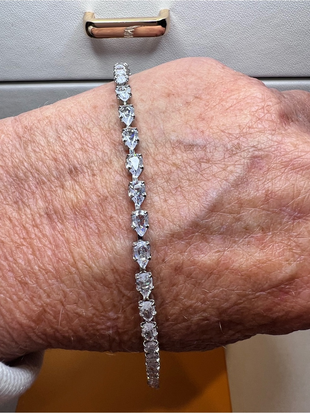 Classic Silver tone Pear shape CZ Tennis Bracelet